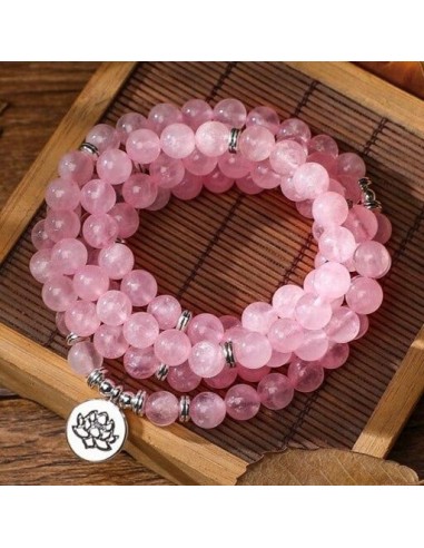 Bracelet Mala Tibétain Quartz Rose Lotus 2023