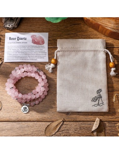 Bracelet Mala Tibétain Quartz Rose Sanskrit acheter