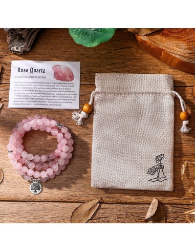 Bracelet Mala Tibétain Quartz Rose Arbre De Vie Faites des économies