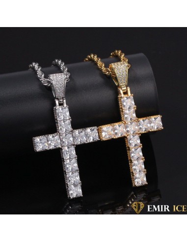 COLLIER PENDENTIF CROIX DIAMANT BAGUETTE Amélioration de cerveau avec