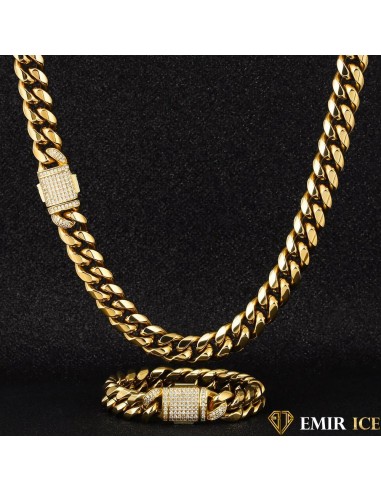 SET DE COLLIER ET BRACELET EMIR CUBAN LINK OR JAUNE - 12MM pour bénéficier 