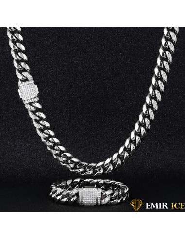 SET DE COLLIER ET BRACELET EMIR CUBAN LINK OR BLANC - 12MM 2 - 3 jours ouvrés.