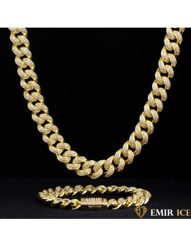 SET DE COLLIER ET BRACELET EMIR CUBAINE OR JAUNE - 12MM store