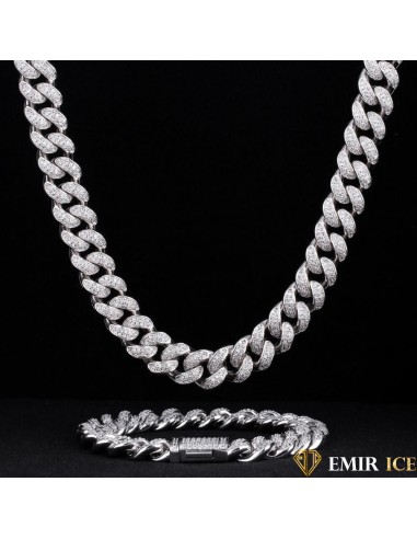 SET DE COLLIER ET BRACELET EMIR CUBAINE OR BLANC - 12MM 2 - 3 jours ouvrés.