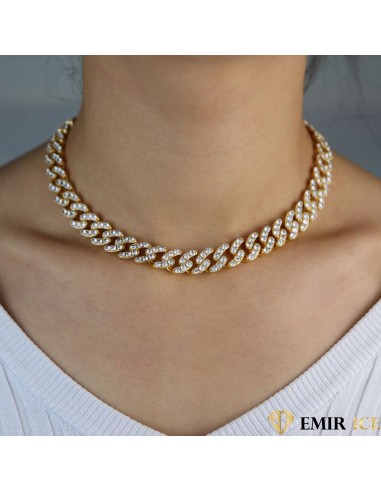 COLLIER MAILLE CUBAINE FEMME "GOLDEN ICE" - 12MM brillant des détails fins