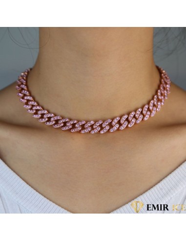 COLLIER MAILLE CUBAINE FEMME "SWEET PINK" - 12MM pas cher chine