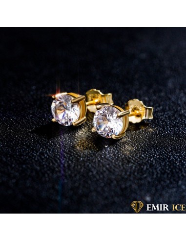 BOUCLE D'OREILLE DIAMANT SOLITAIRE MOISSANITE OR JAUNE le concept de la Pate a emporter 