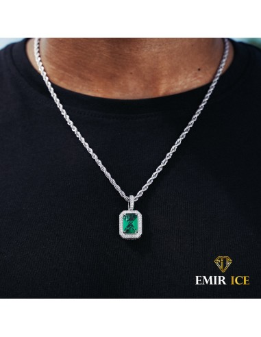 COLLIER PENDENTIF EMERAUDE DIAMANT OR BLANC Les magasins à Paris