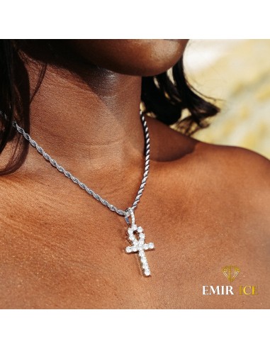 COLLIER CROIX ÂNKH DIAMANT FEMME OR BLANC online