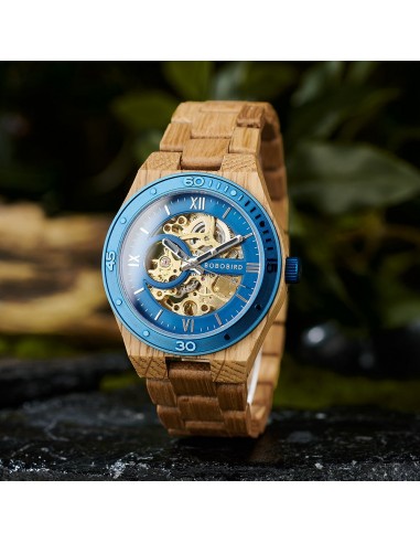 Montre en Bois homme "Blue Mechanic" de la marque