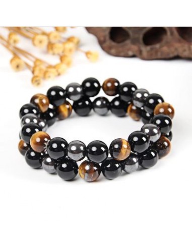 Bracelet "Énergie et Protection des 3 pierres" : Oeil de Tigre, Hématite et Obsidienne Noire rembourrage situé sous