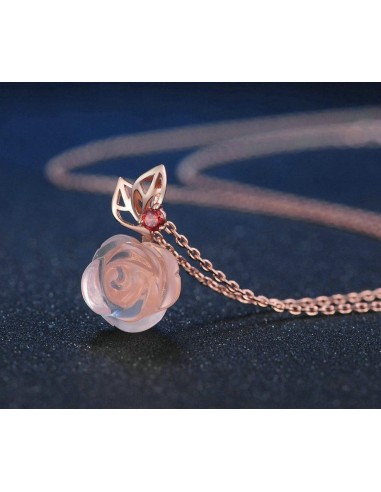 Collier Fleur de Quartz Rose et Grenat en Argent 925 shop