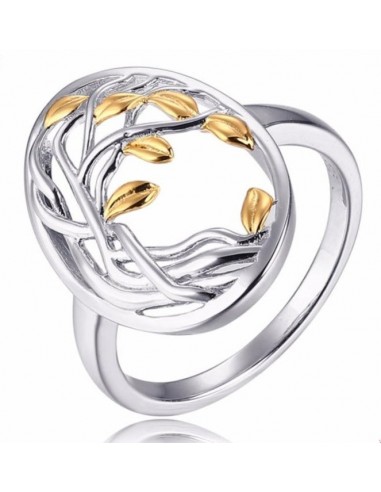 Bague "Arbre de vie" en Argent avec Feuilles Plaquées Or votre