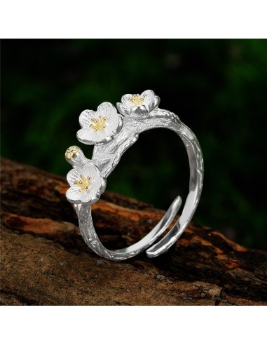 Bague Ajustable Ornée de Fleurs en Argent acheter