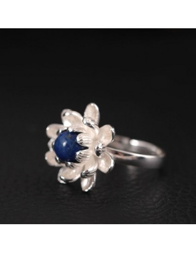 Bague "Lotus" en pierre de Lapis Lazuli et en Argent Sterling 925 à prix réduit toute l'année