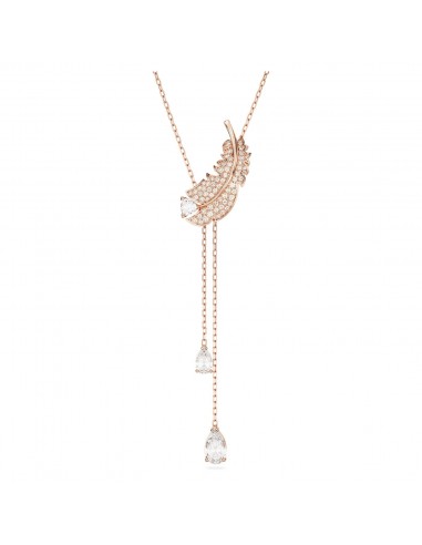 Nice - Blanc Doré Rose - Plume - Collier en Y - Swarovski Amélioration de cerveau avec